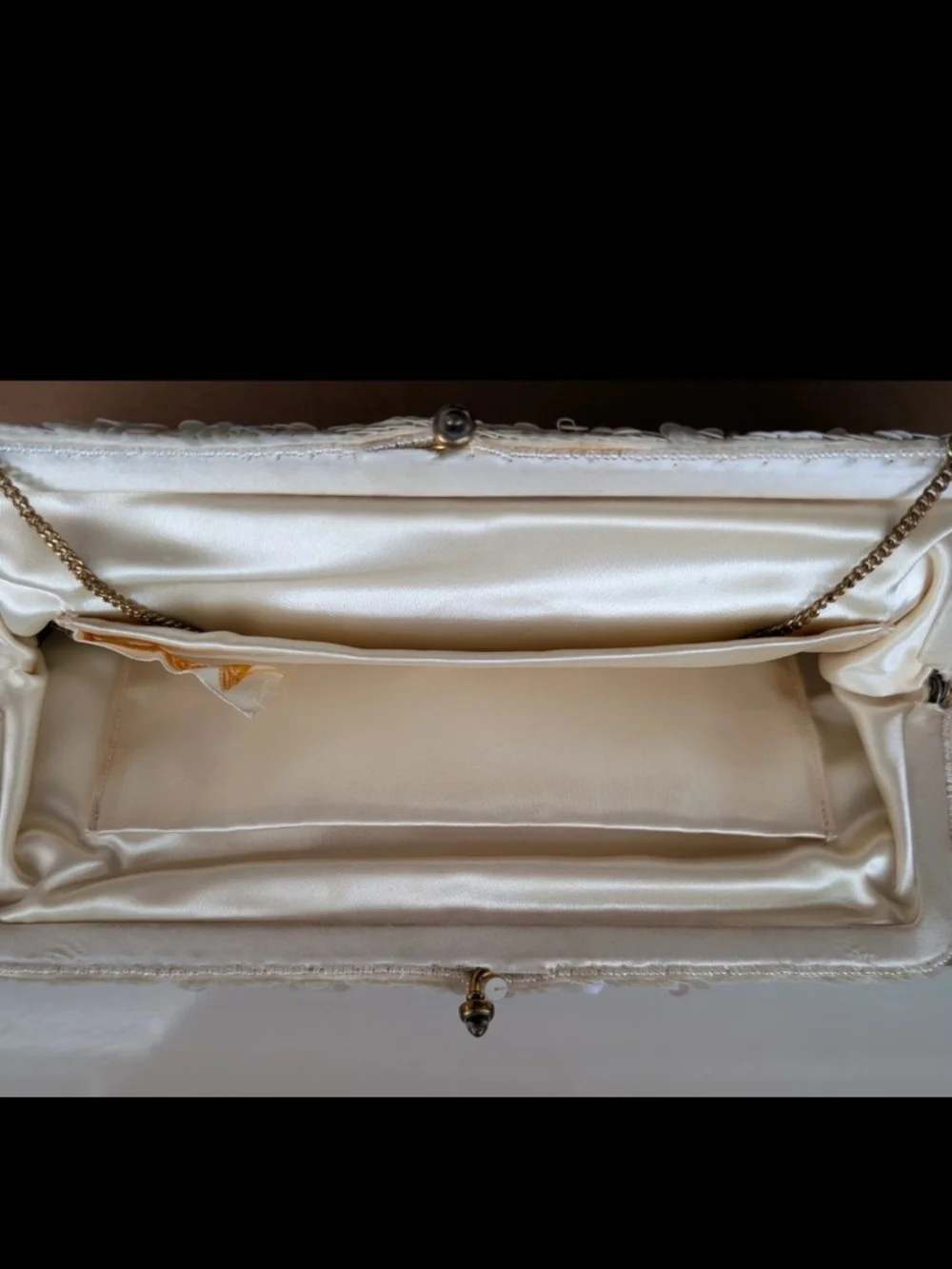 VTG 60s Josef Beaded Sequin Clutch Purse Cream Iridescent Hand Beaded In France